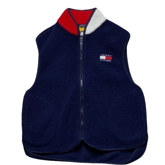 Vintage 90's Tommy Hilfiger Color block Full Zip Fleece Vest~Size M